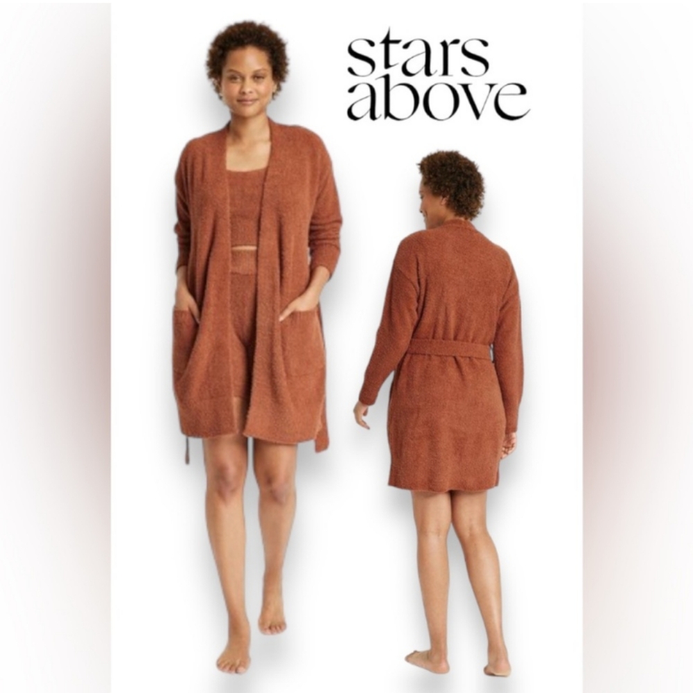 XS S Stars Above Cozy Yarn Belted Bath Robe